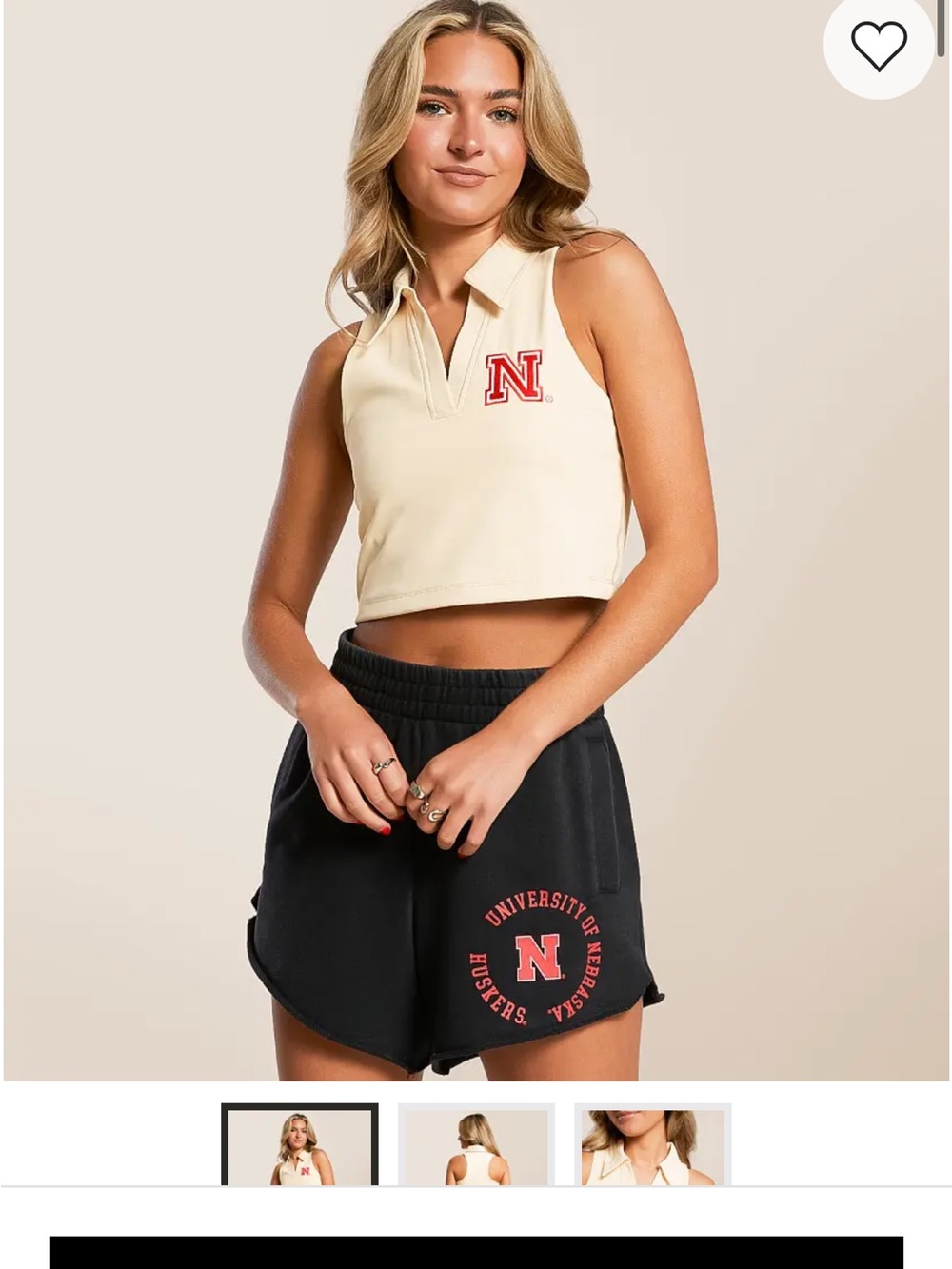 Buckle Cream Cropped Polo Tank with Red 'N' Nebraska Patch